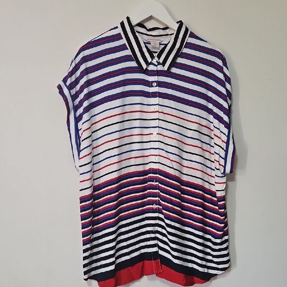Allison Daley Navy and White Striped Blouse - Picture 1 of 7